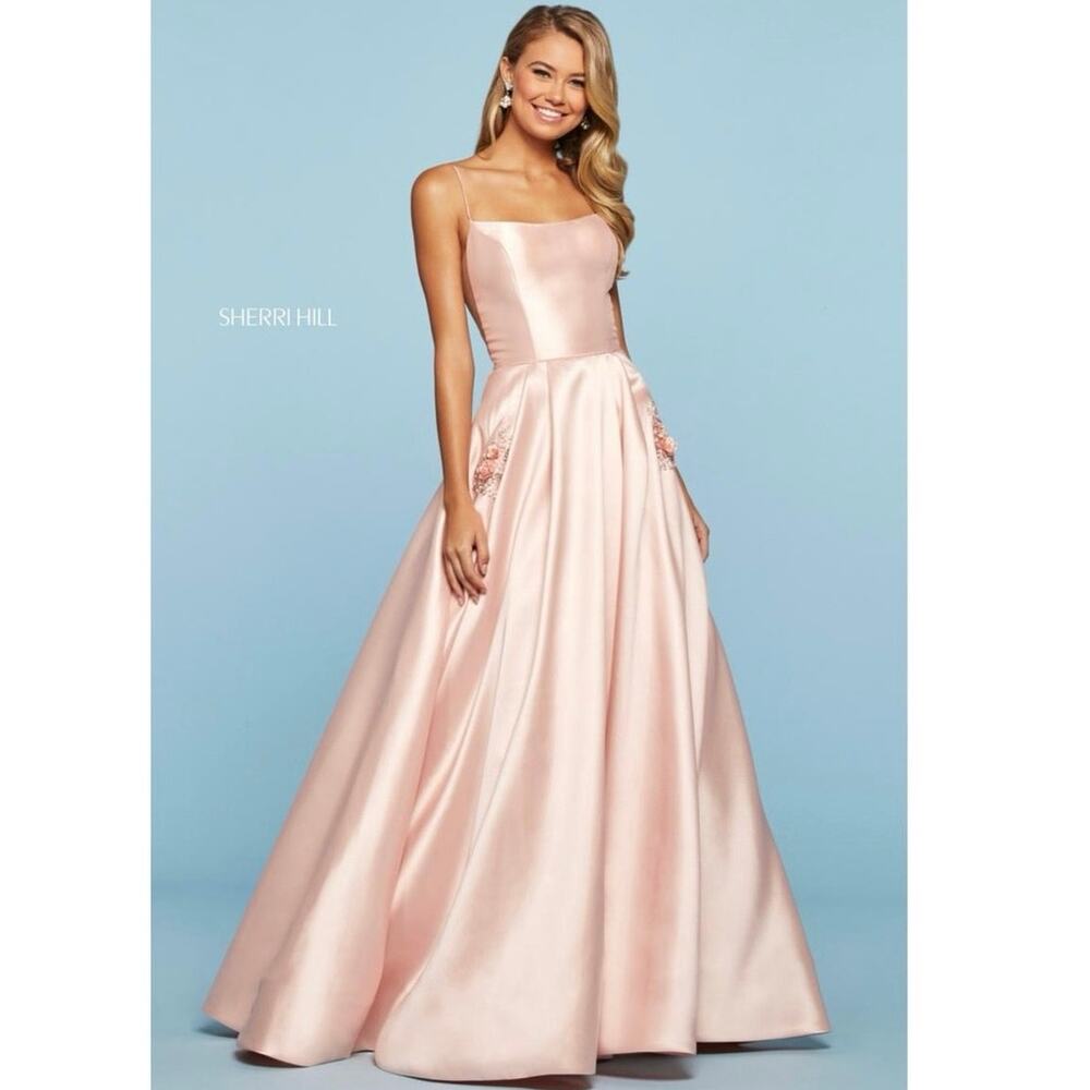 Sherri Hill 53407 Blush Pink Satin Embellished Pockets 2020 Prom Dress 4